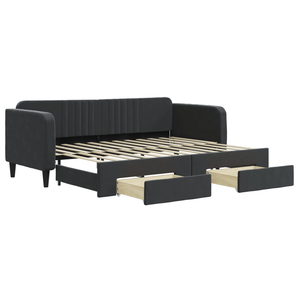 daybed med udtræk og skuffer 80x200 cm velour sort