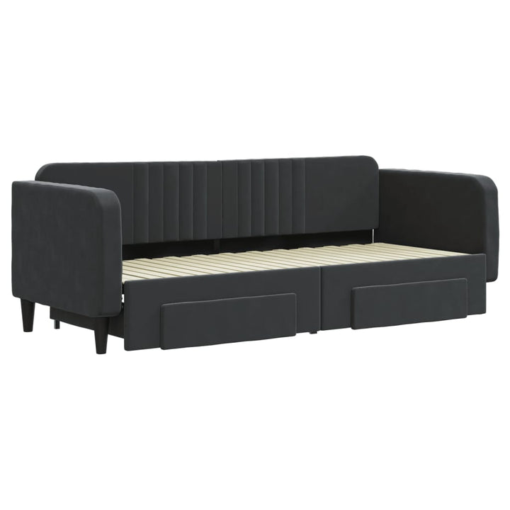 daybed med udtræk og skuffer 80x200 cm velour sort
