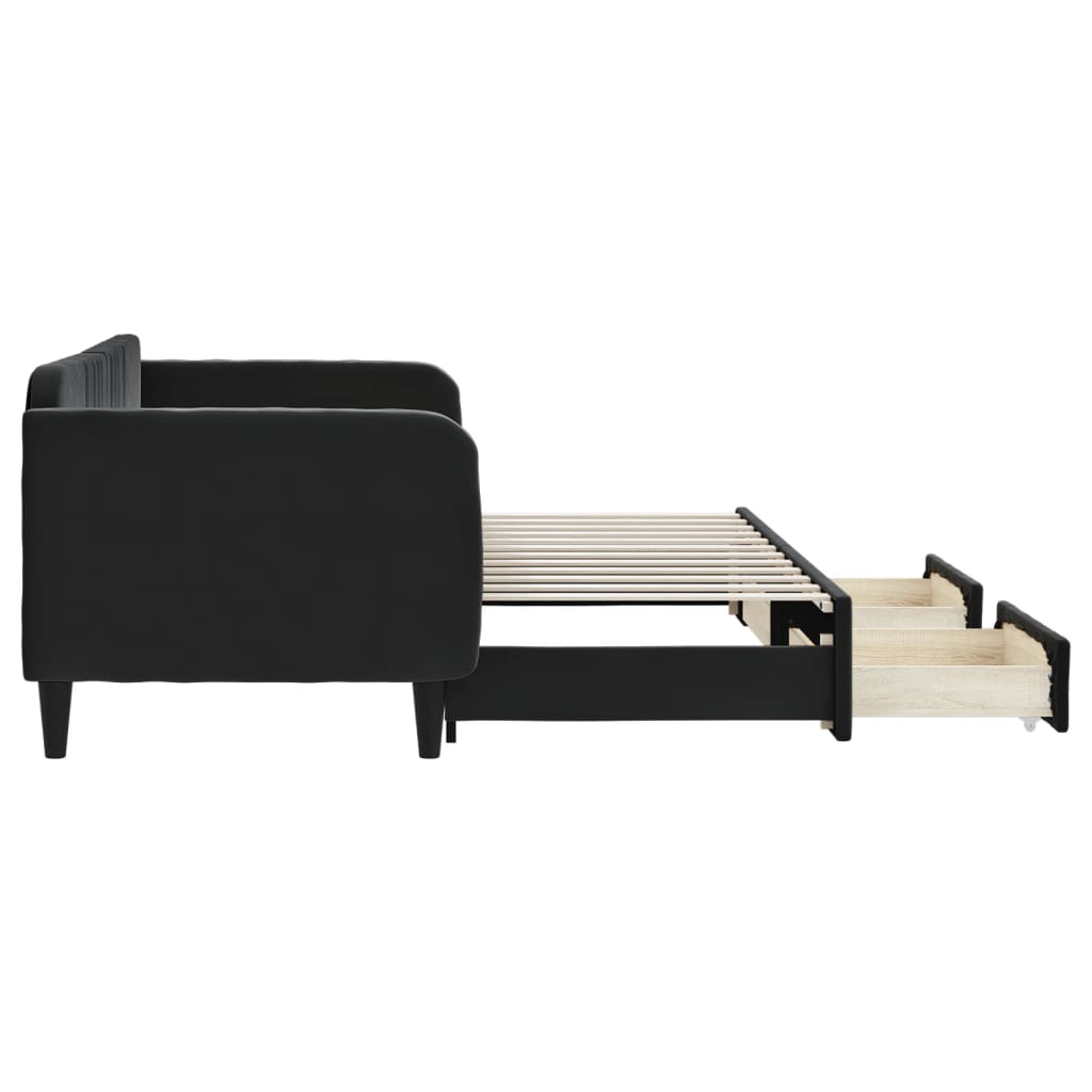 daybed med udtræk og skuffer 80x200 cm velour sort