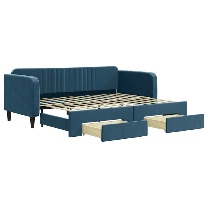 daybed med udtræk og skuffer 90x200 cm velour blå
