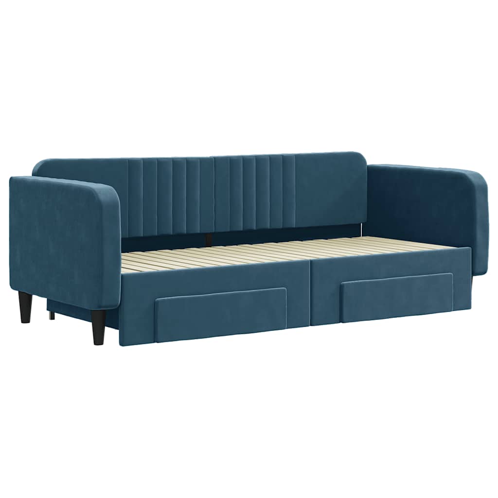 daybed med udtræk og skuffer 90x200 cm velour blå