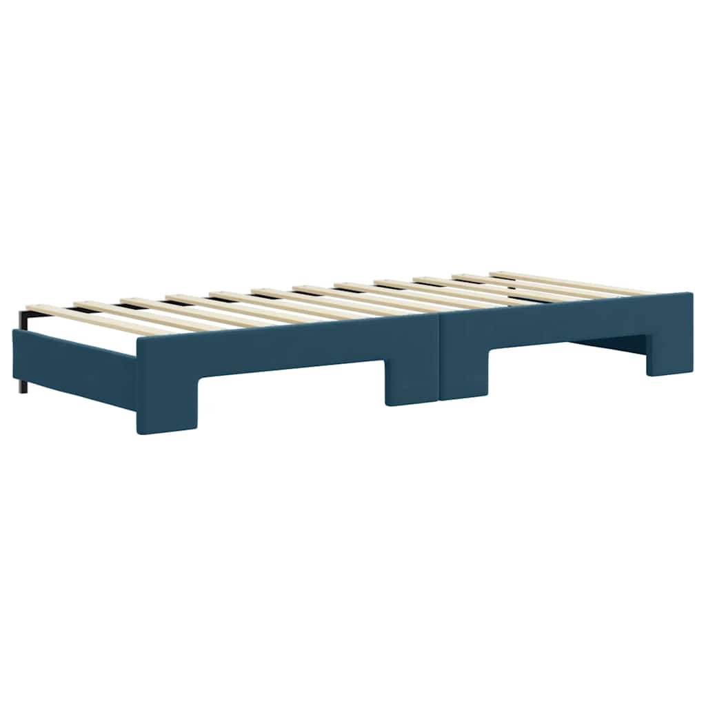 daybed med udtræk og skuffer 90x200 cm velour blå