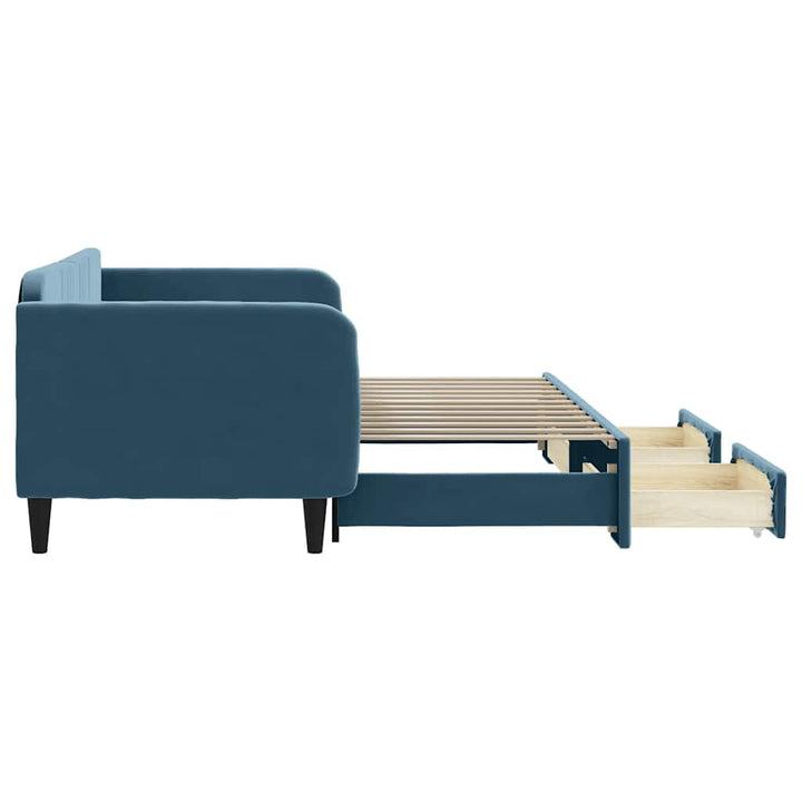 daybed med udtræk og skuffer 90x200 cm velour blå
