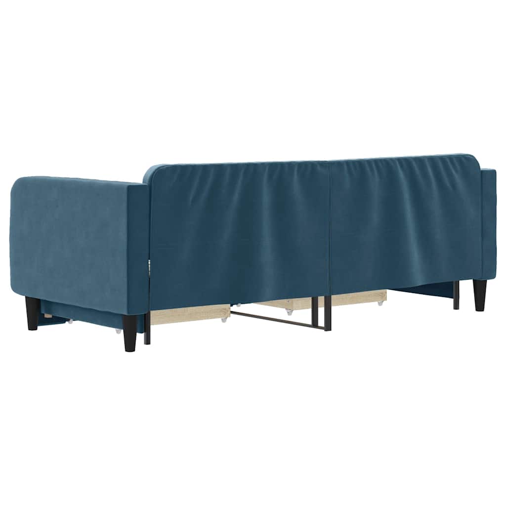 daybed med udtræk og skuffer 90x200 cm velour blå