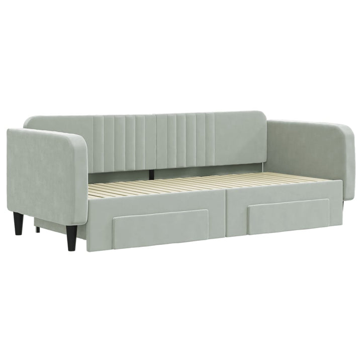 daybed med udtræk og skuffer 90x200 cm velour lysegrå