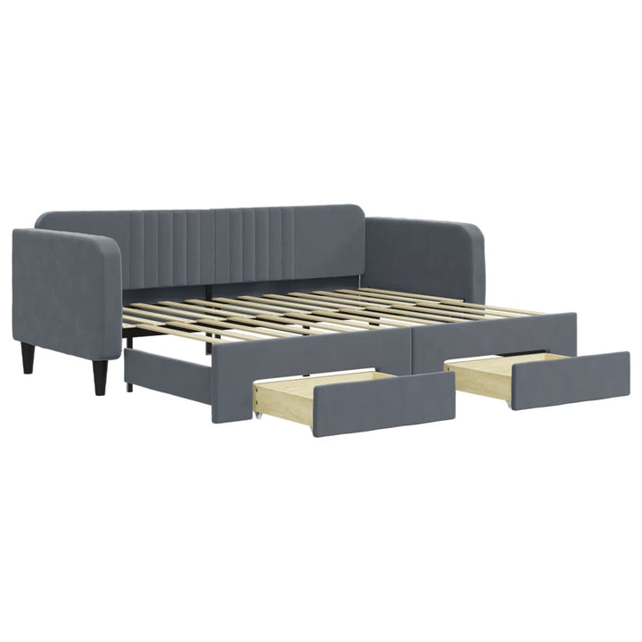 daybed med udtræk og skuffer 90x200 cm velour mørkegrå