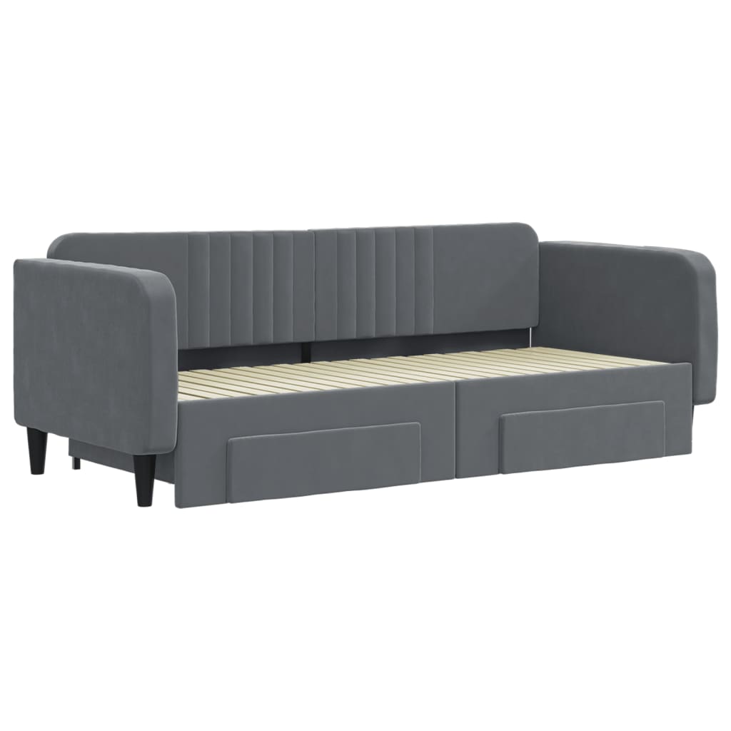 daybed med udtræk og skuffer 90x200 cm velour mørkegrå