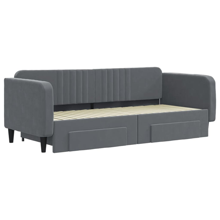 daybed med udtræk og skuffer 90x200 cm velour mørkegrå