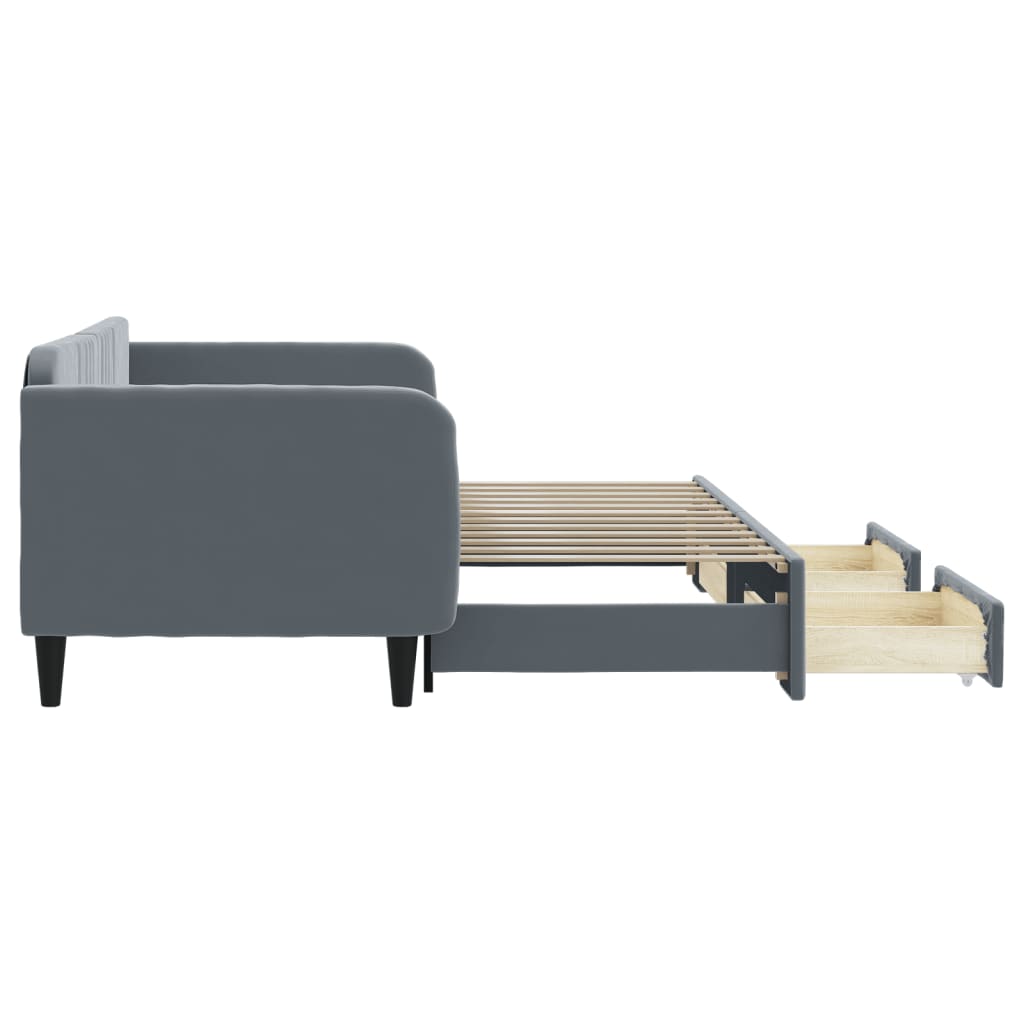 daybed med udtræk og skuffer 90x200 cm velour mørkegrå