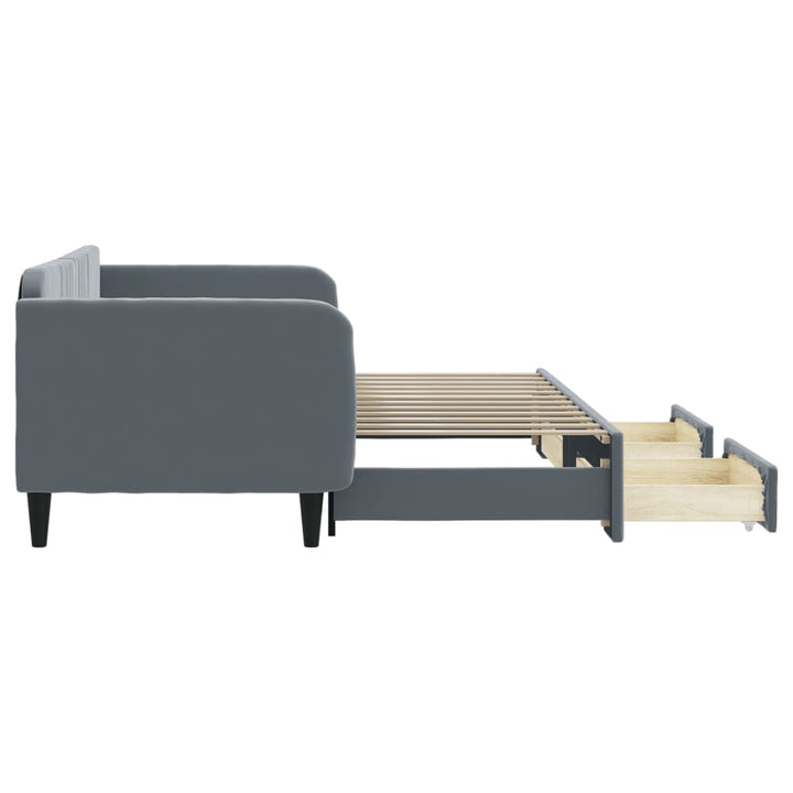 daybed med udtræk og skuffer 90x200 cm velour mørkegrå