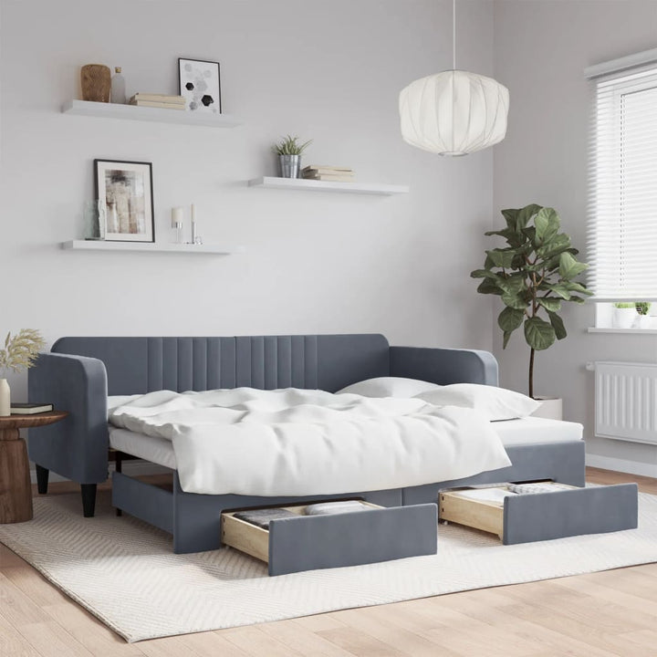 daybed med udtræk og skuffer 90x200 cm velour mørkegrå