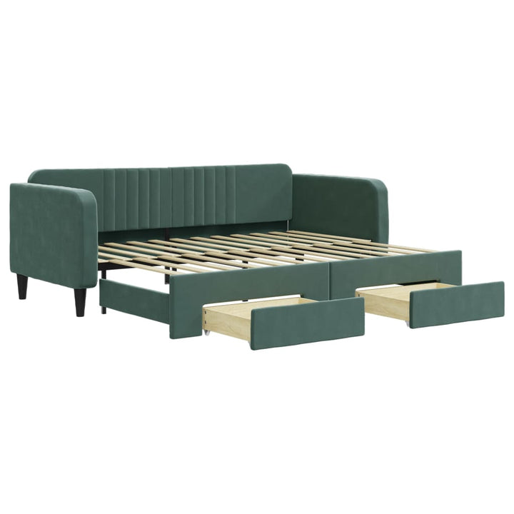daybed med udtræk og skuffer 90x200 cm velour mørkegrøn