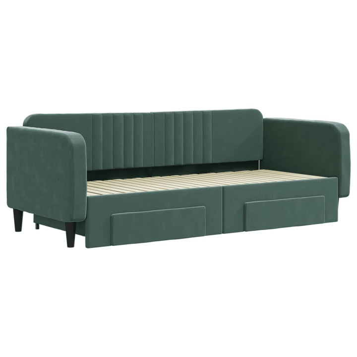 daybed med udtræk og skuffer 90x200 cm velour mørkegrøn