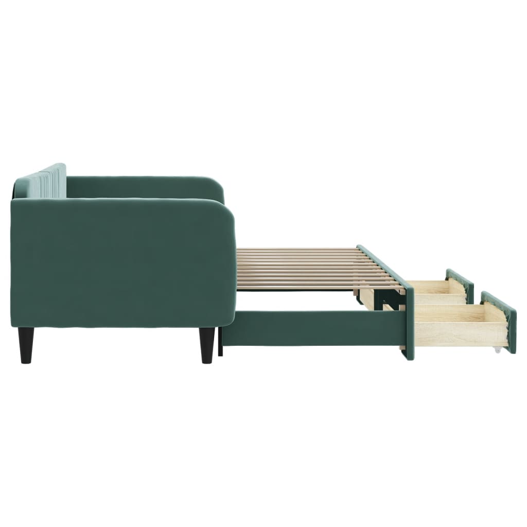 daybed med udtræk og skuffer 90x200 cm velour mørkegrøn