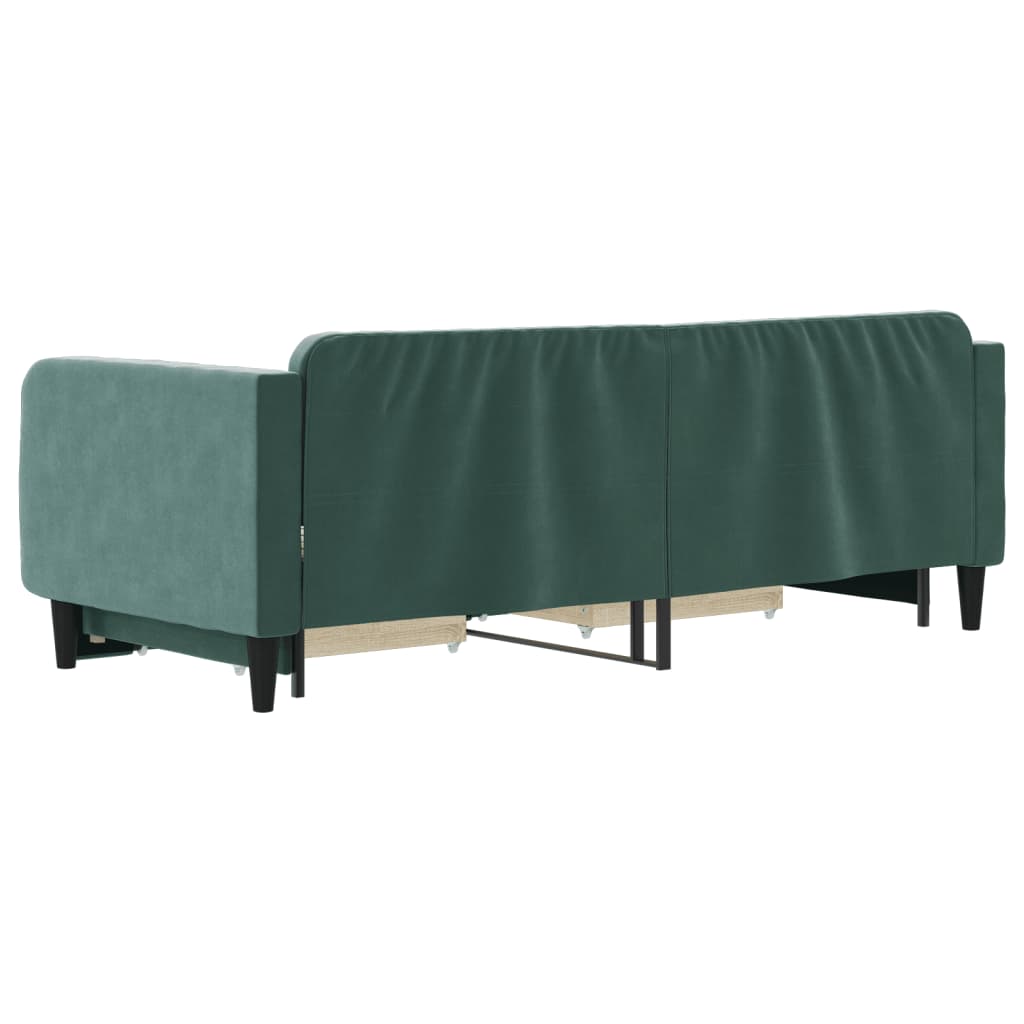 daybed med udtræk og skuffer 90x200 cm velour mørkegrøn