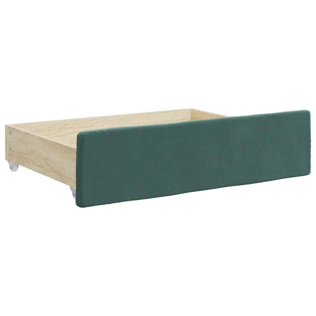 daybed med udtræk og skuffer 90x200 cm velour mørkegrøn