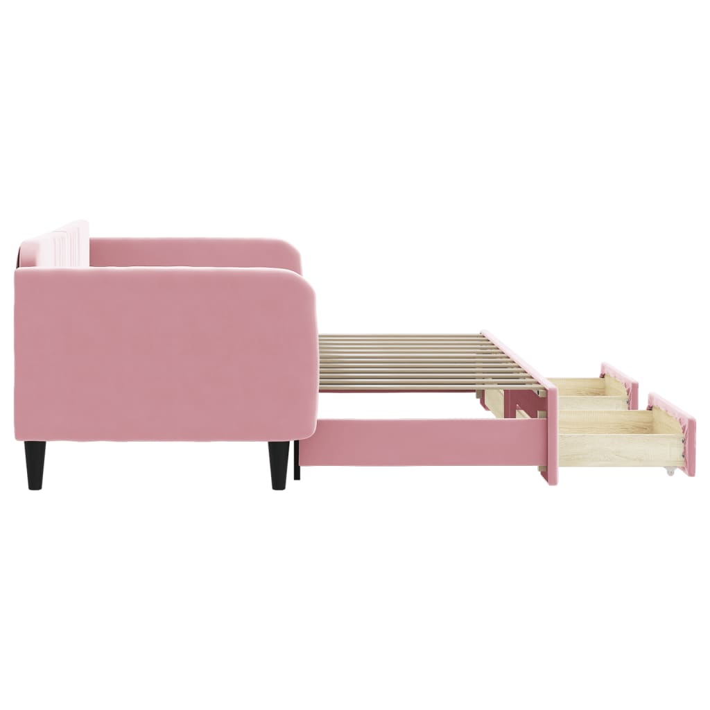 daybed med udtræk og skuffer 90x200 cm velour lyserød