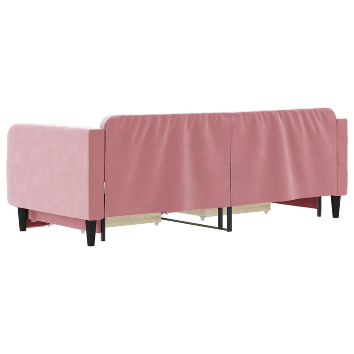 daybed med udtræk og skuffer 90x200 cm velour lyserød