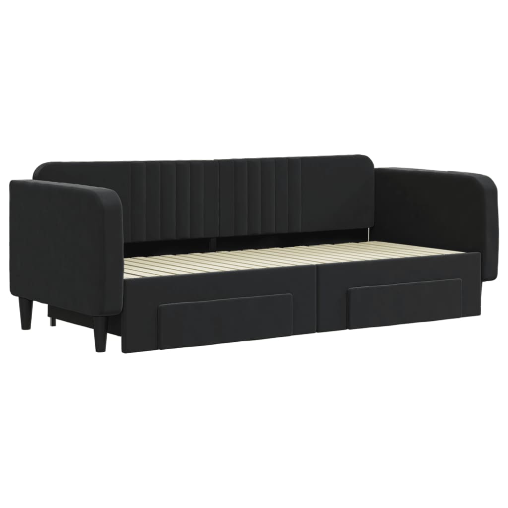 daybed med udtræk og skuffer 90x200 cm velour sort