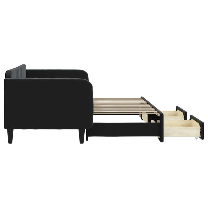 daybed med udtræk og skuffer 90x200 cm velour sort