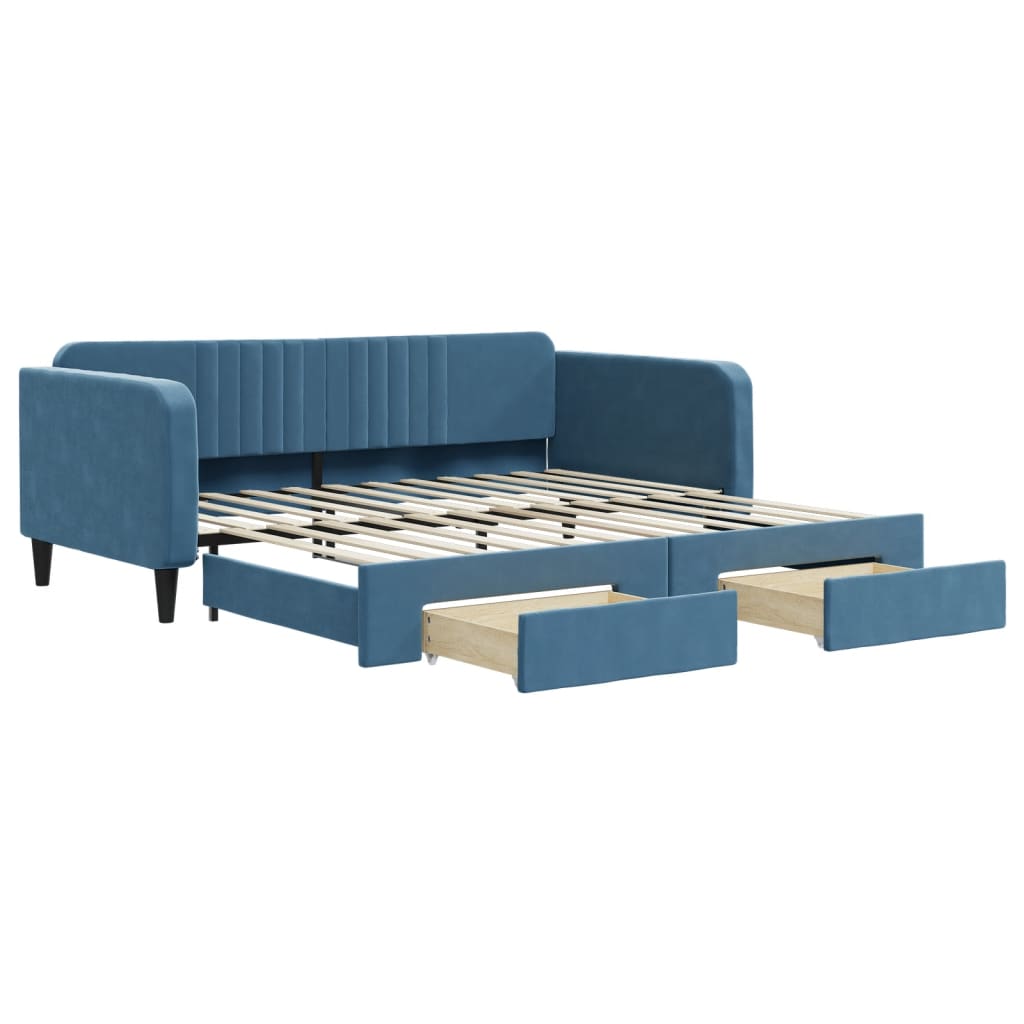 daybed med udtræk og skuffer 100x200 cm velour blå