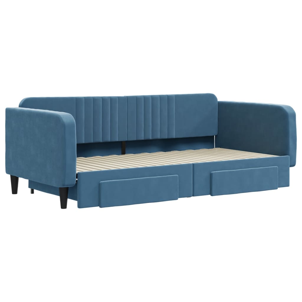 daybed med udtræk og skuffer 100x200 cm velour blå