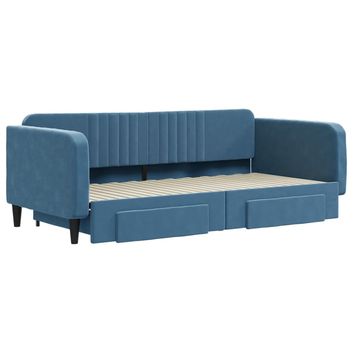 daybed med udtræk og skuffer 100x200 cm velour blå