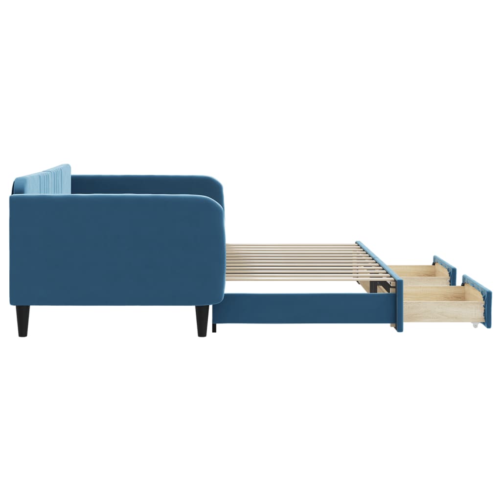 daybed med udtræk og skuffer 100x200 cm velour blå