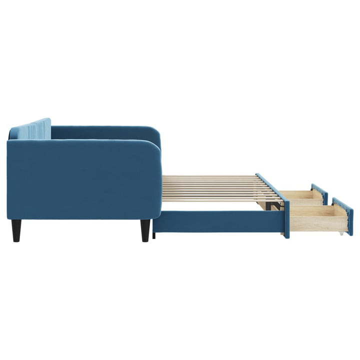 daybed med udtræk og skuffer 100x200 cm velour blå