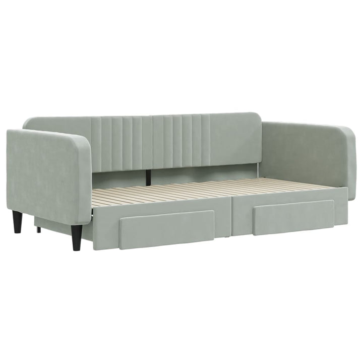 daybed med udtræk og skuffer 100x200 cm velour lysegrå