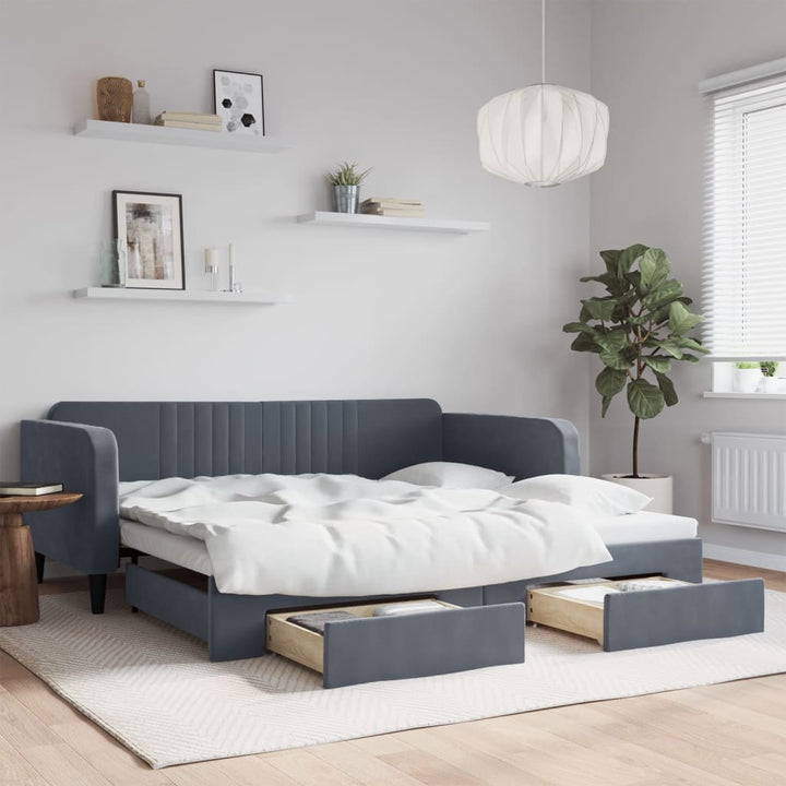 daybed med udtræk og skuffer 100x200 cm velour mørkegrå