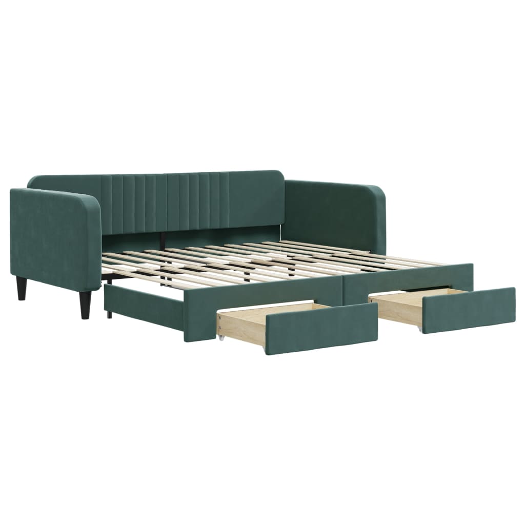 daybed med udtræk og skuffer 100x200 cm velour mørkegrøn
