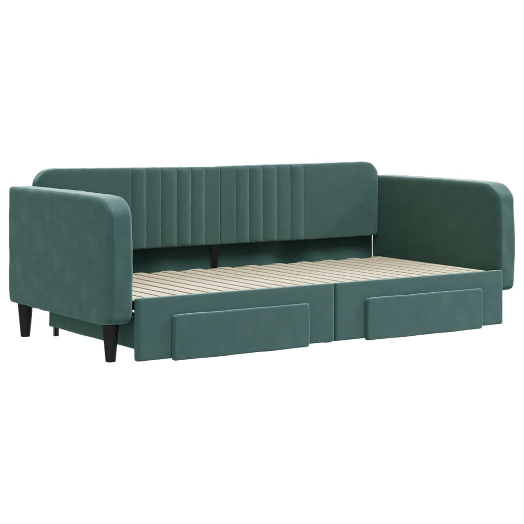 daybed med udtræk og skuffer 100x200 cm velour mørkegrøn