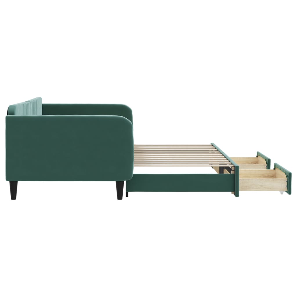 daybed med udtræk og skuffer 100x200 cm velour mørkegrøn