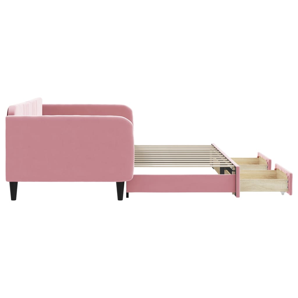 daybed med udtræk og skuffer 100x200 cm velour lyserød