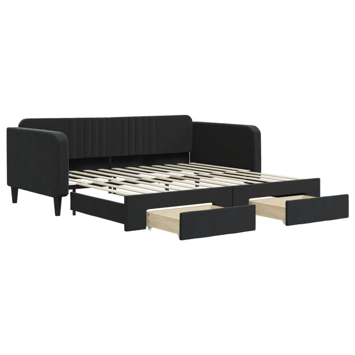 daybed med udtræk og skuffer 100x200 cm velour sort