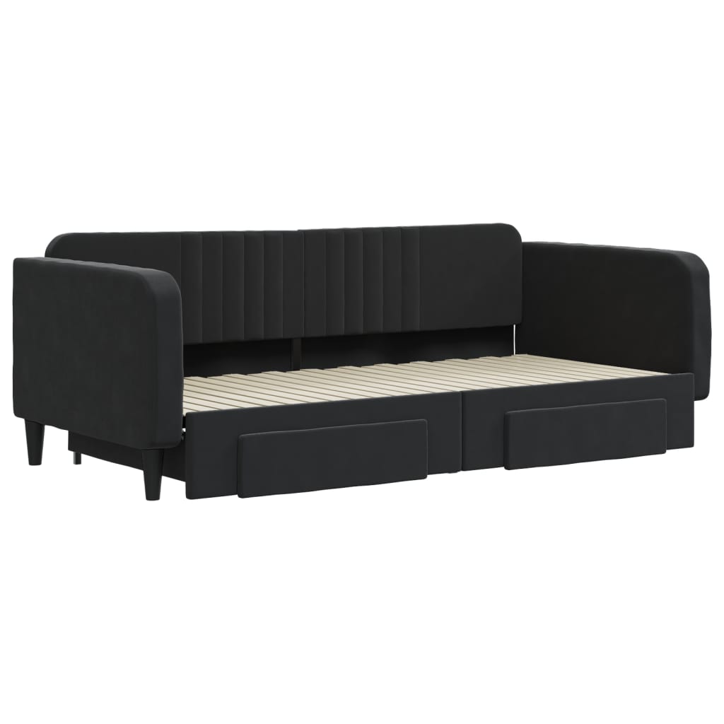 daybed med udtræk og skuffer 100x200 cm velour sort