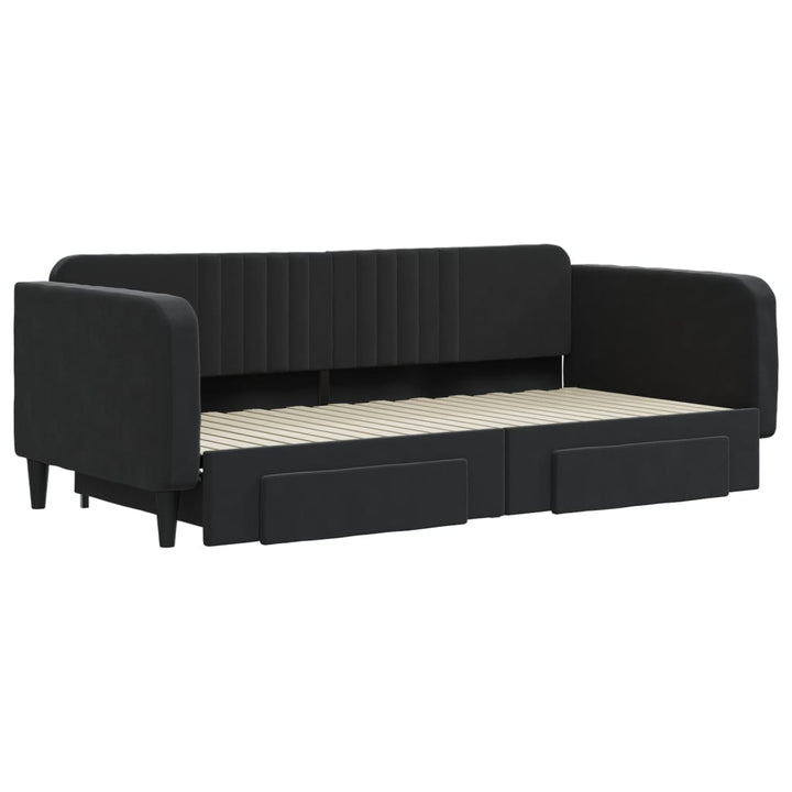 daybed med udtræk og skuffer 100x200 cm velour sort