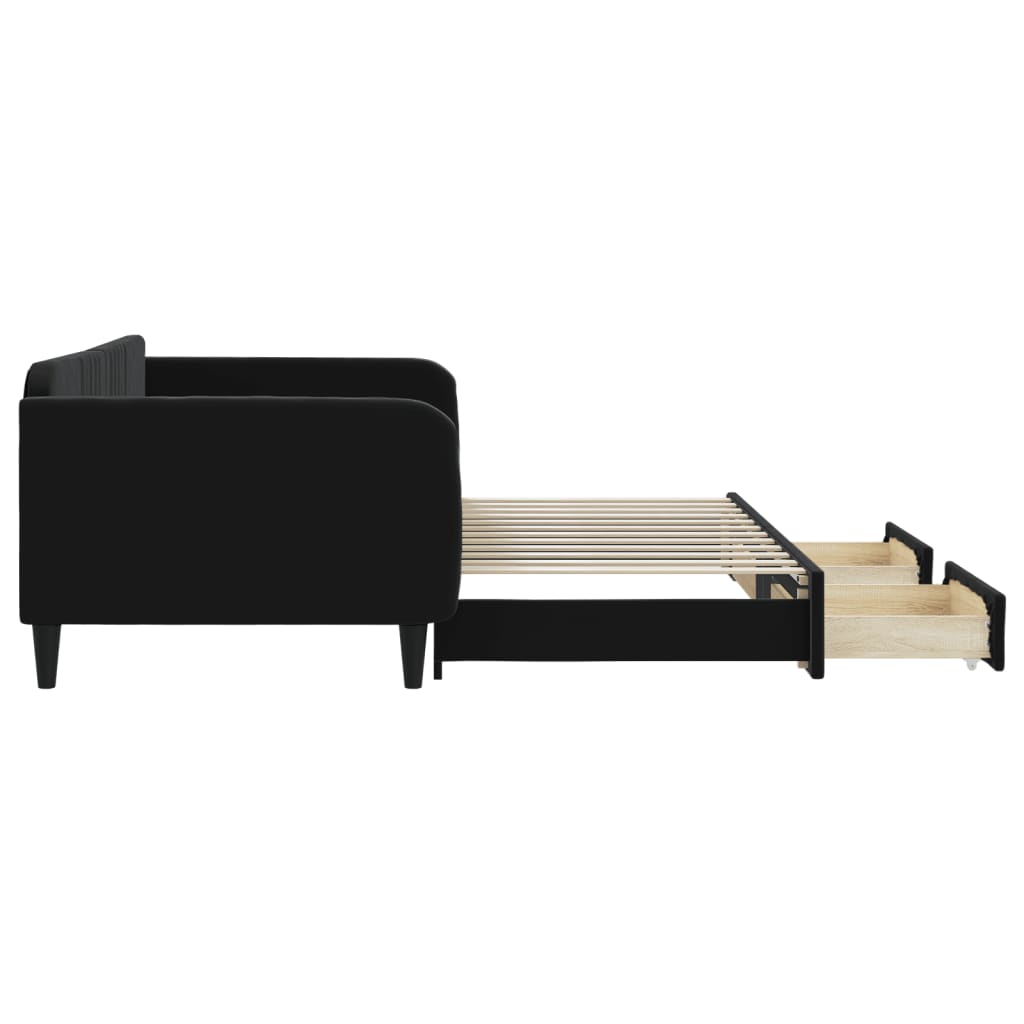 daybed med udtræk og skuffer 100x200 cm velour sort