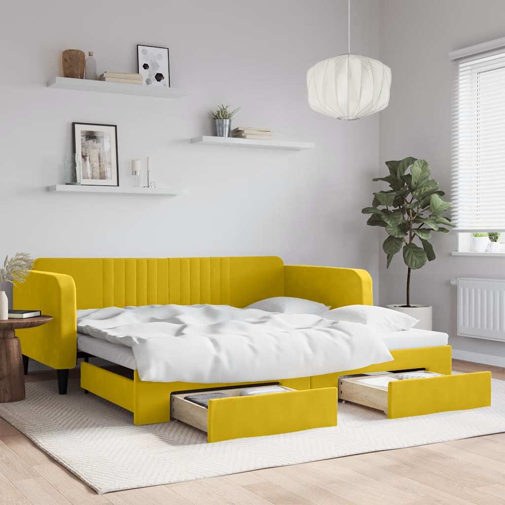 daybed med udtræk og skuffer 100x200 cm velour gul