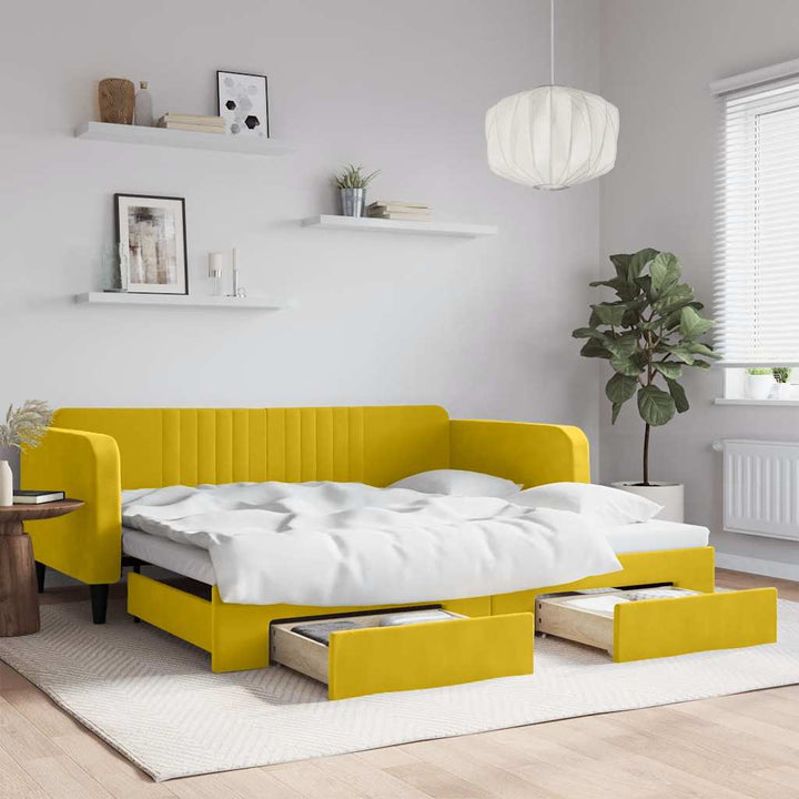 daybed med udtræk og skuffer 100x200 cm velour gul