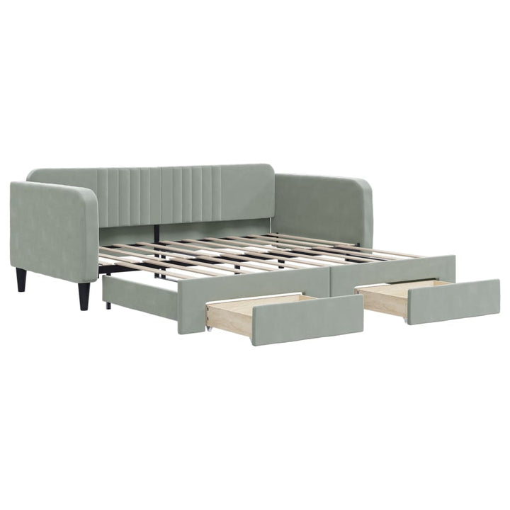 daybed med udtræk og skuffer 90x190 cm velour lysegrå
