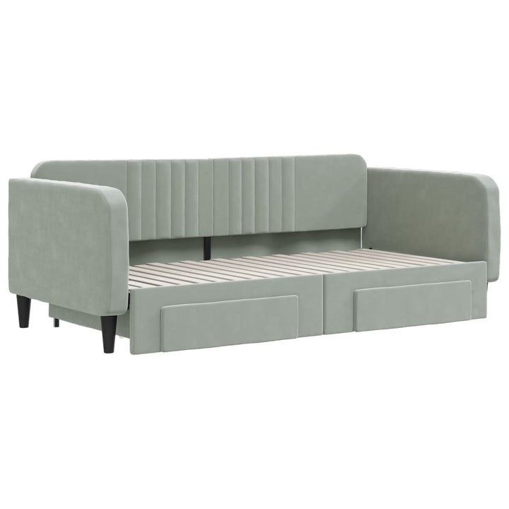 daybed med udtræk og skuffer 90x190 cm velour lysegrå
