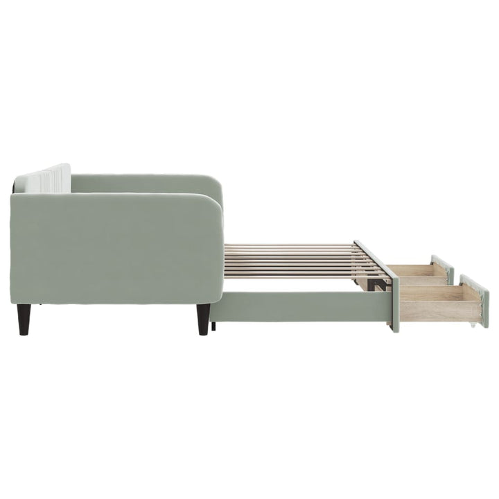 daybed med udtræk og skuffer 90x190 cm velour lysegrå