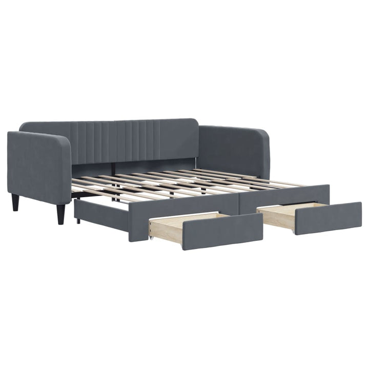 daybed med udtræk og skuffer 90x190 cm velour mørkegrå
