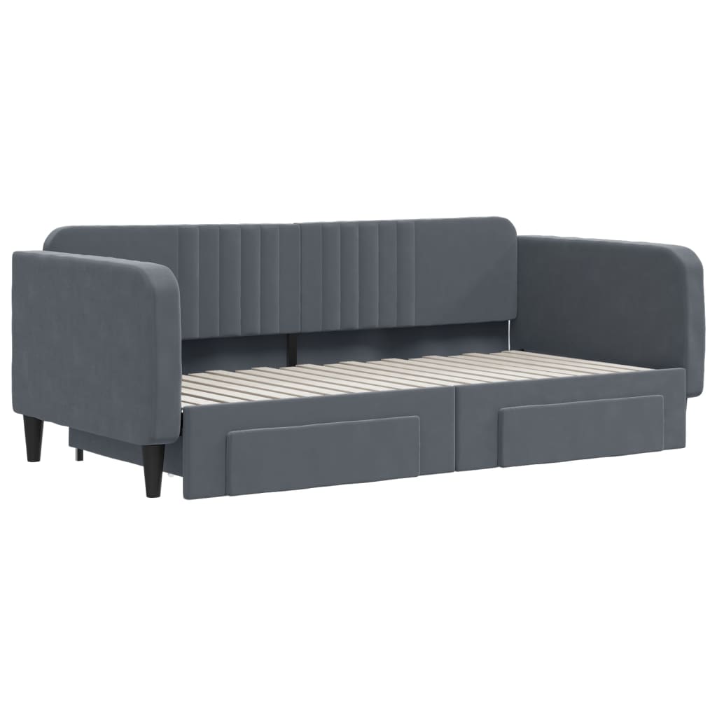 daybed med udtræk og skuffer 90x190 cm velour mørkegrå