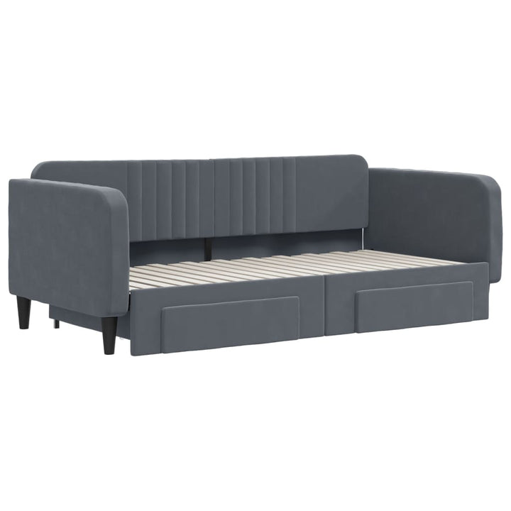 daybed med udtræk og skuffer 90x190 cm velour mørkegrå