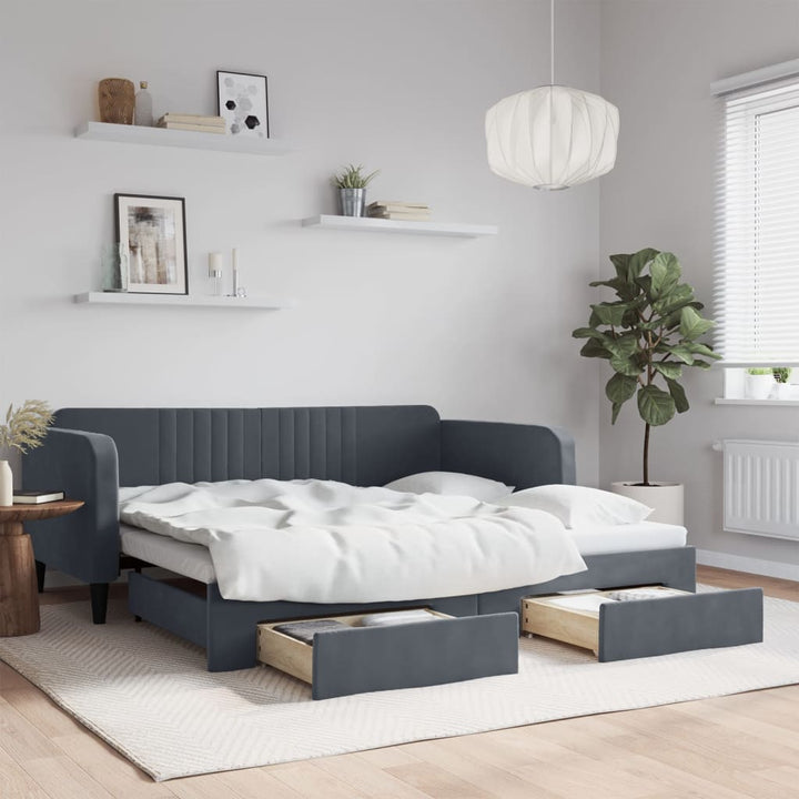 daybed med udtræk og skuffer 90x190 cm velour mørkegrå
