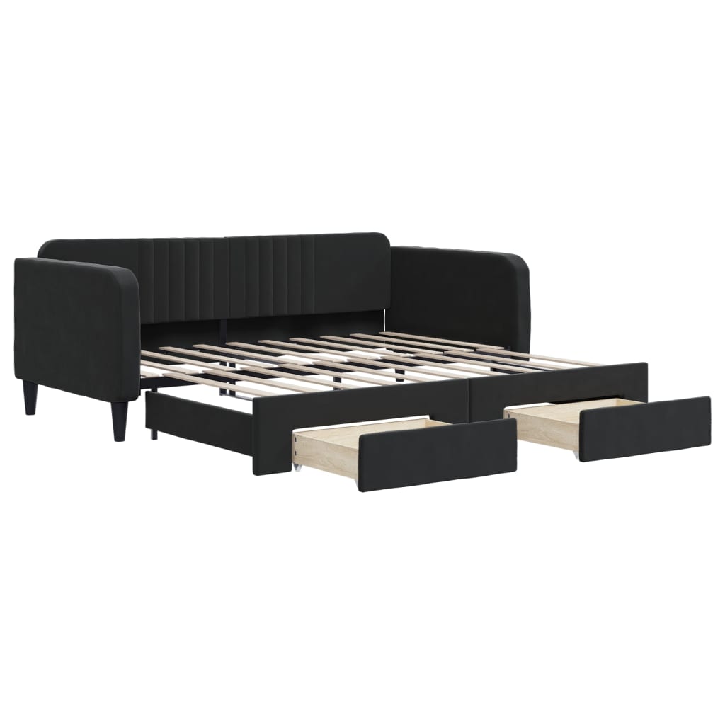 daybed med udtræk og skuffer 90x190 cm velour sort