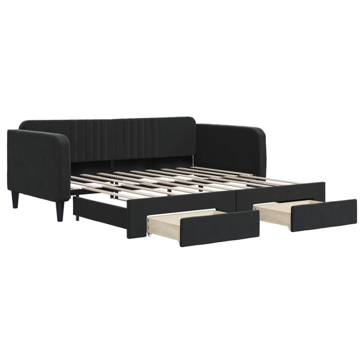 daybed med udtræk og skuffer 90x190 cm velour sort